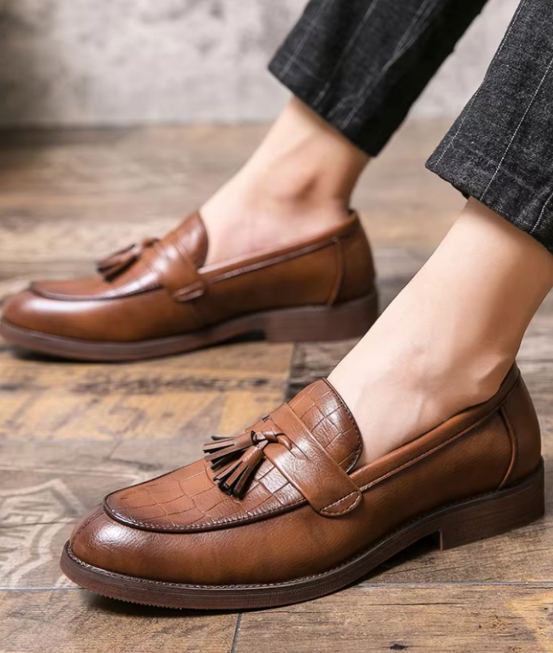 Men’s Slip On Patent Leather Loafers Coffee Brown