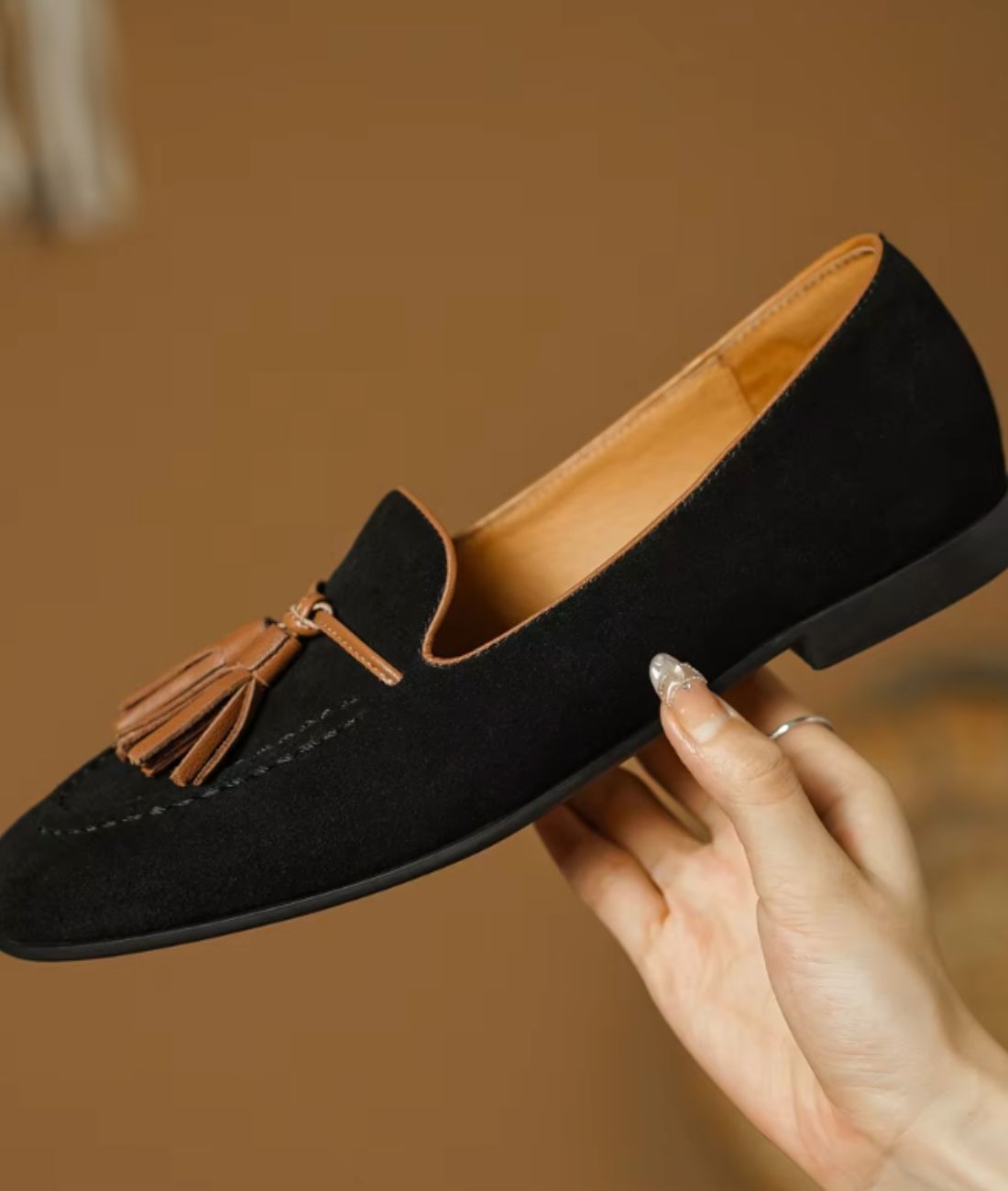 Women’s Tassel Suede Loafers Deep Black