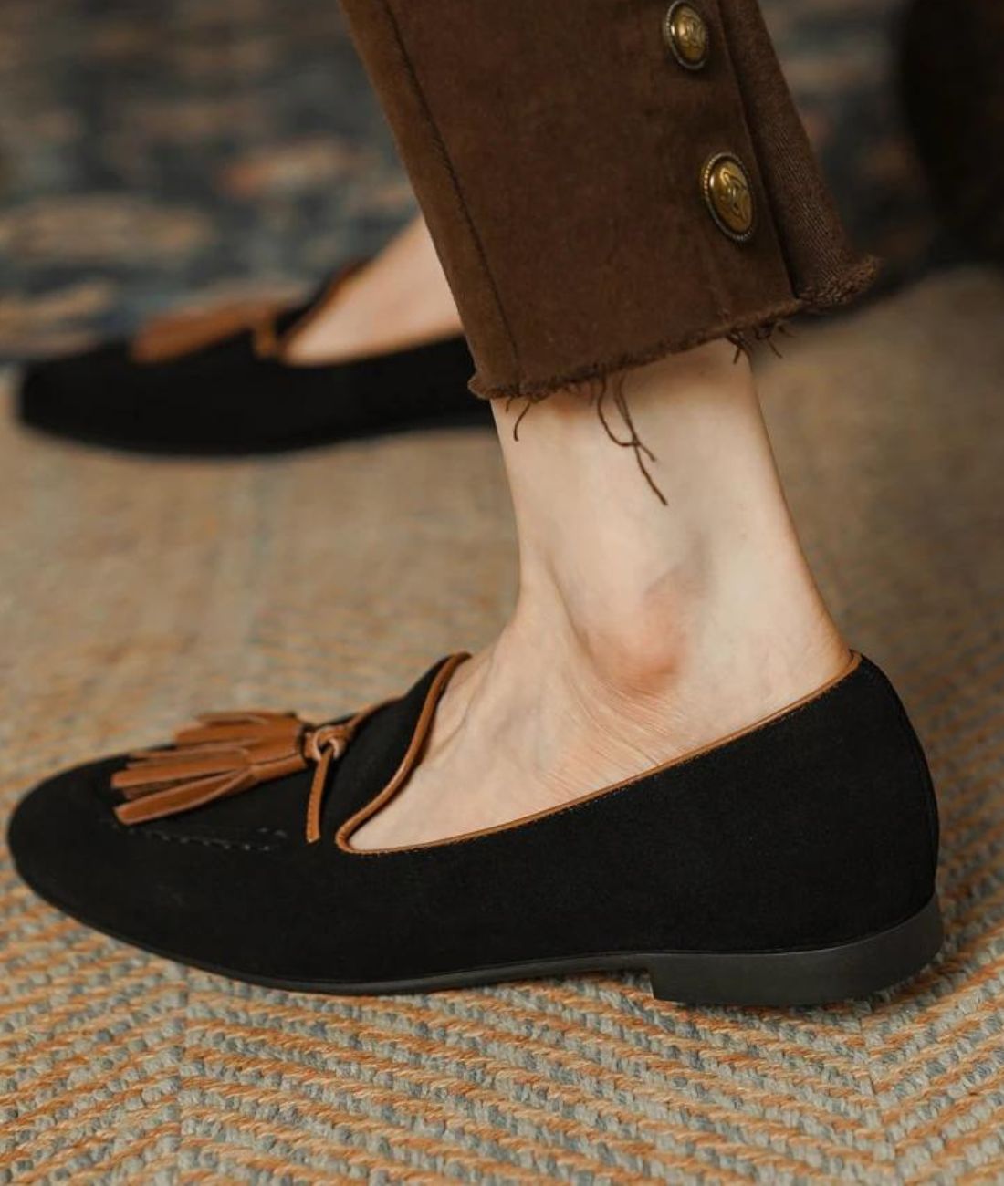 Women’s Tassel Suede Loafers Deep Black