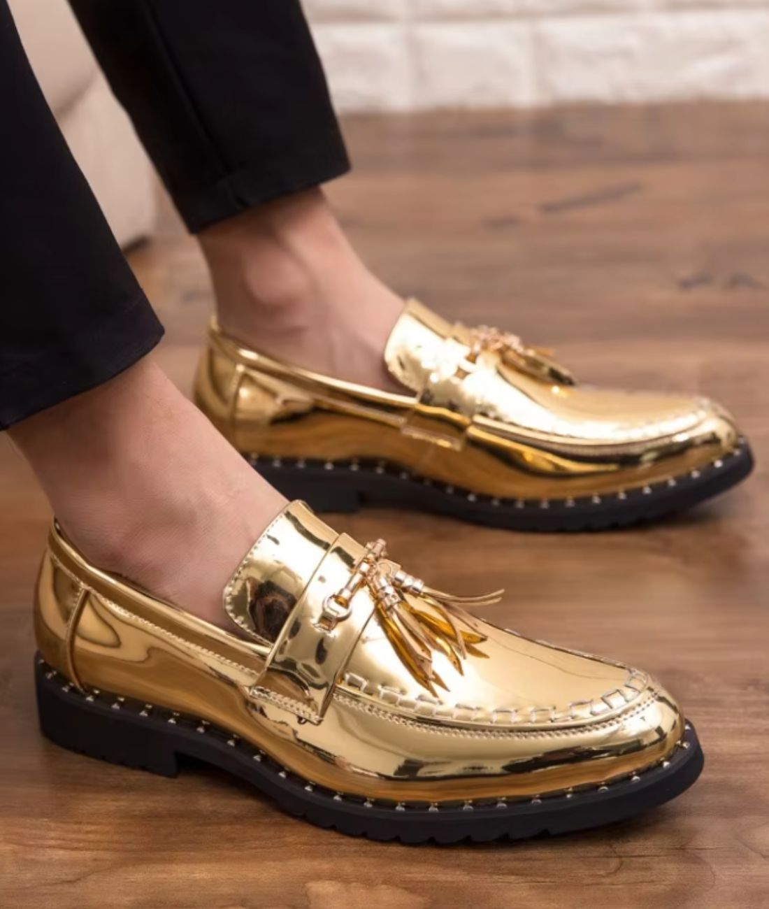Men’s Tassel Patent Leather Loafers Camel