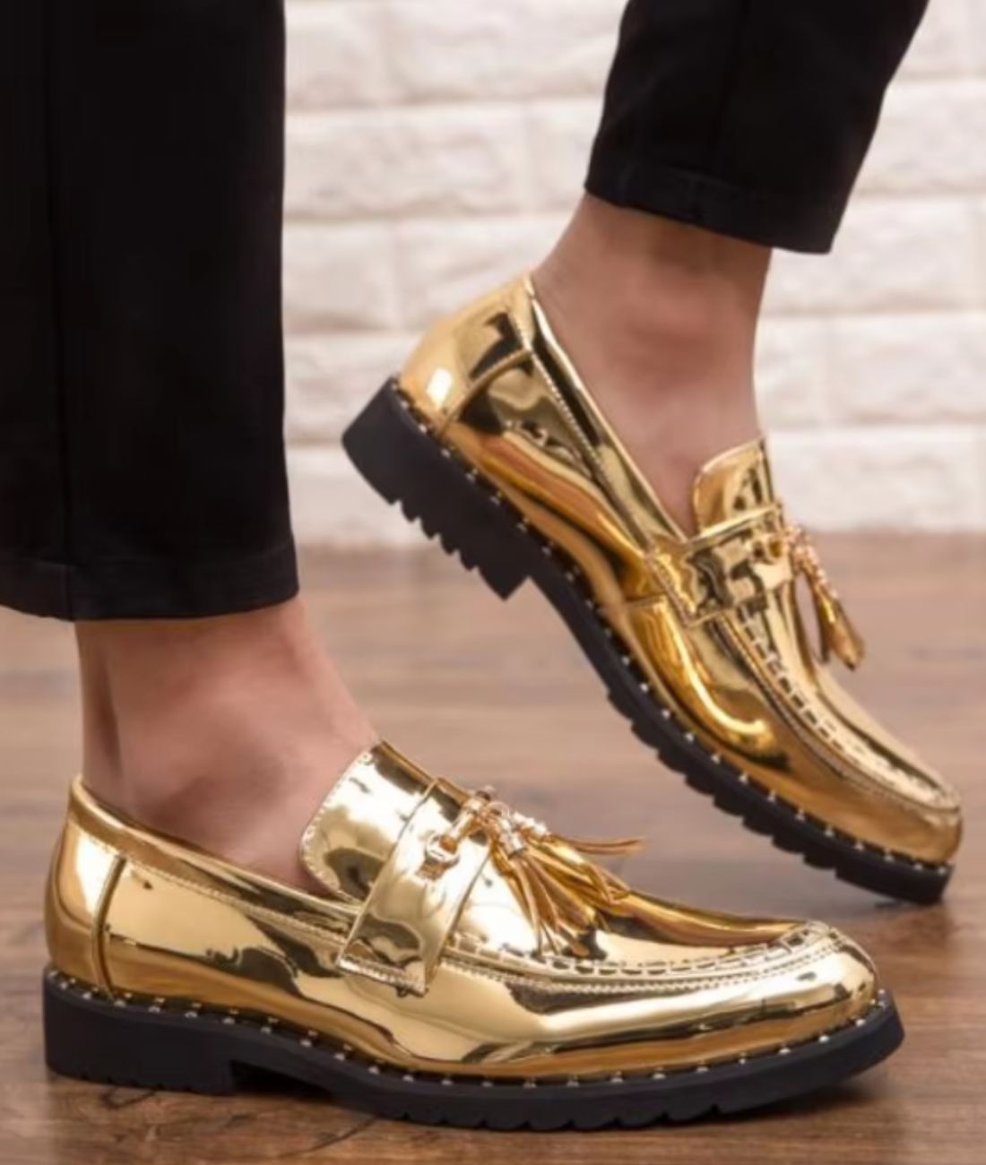 Men’s Tassel Patent Leather Loafers Camel