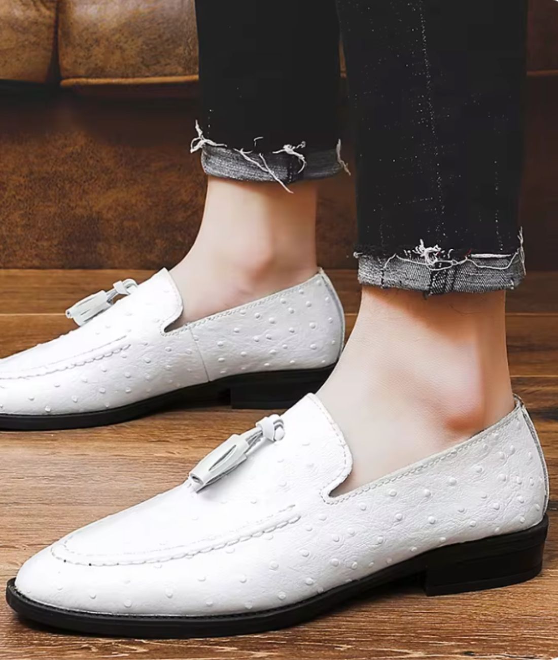 Women’s Tassel Patent Leather Loafers Off White