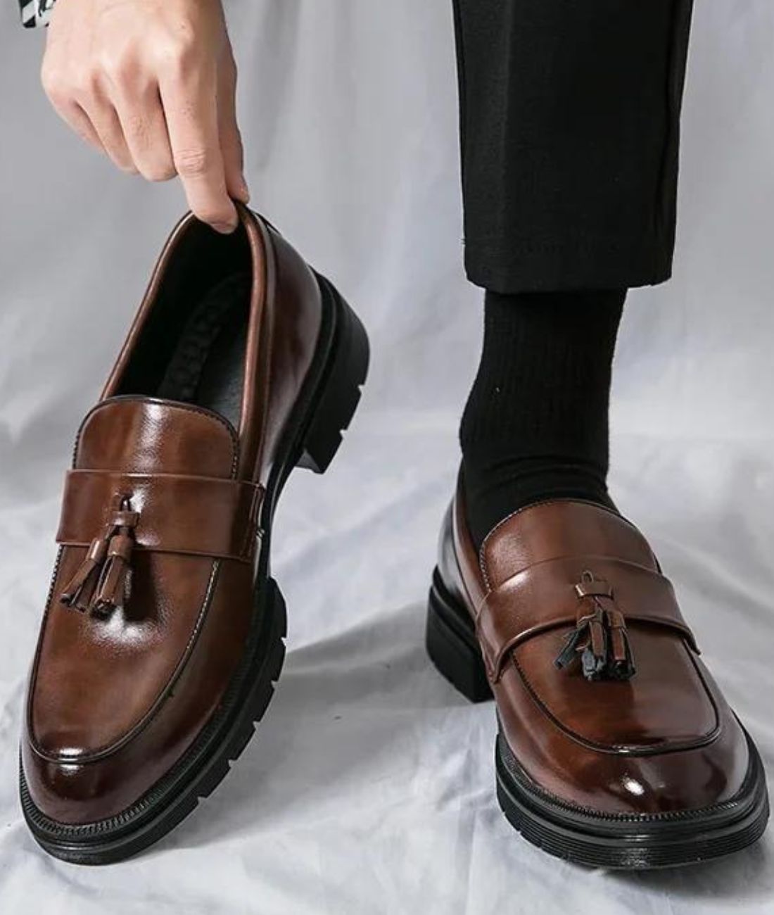 Men’s Tassel Suede Loafers Coffee Brown