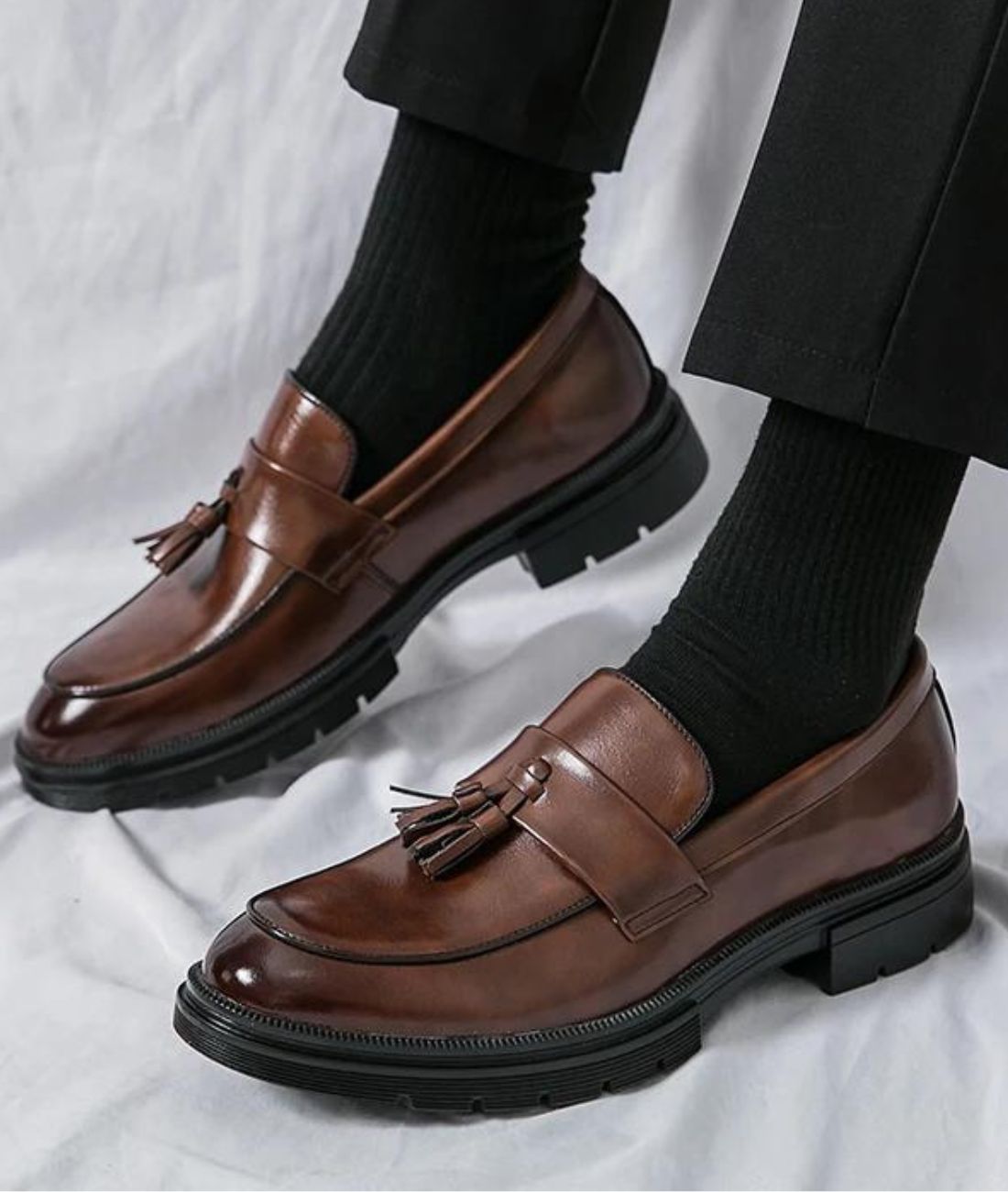 Men’s Tassel Suede Loafers Coffee Brown