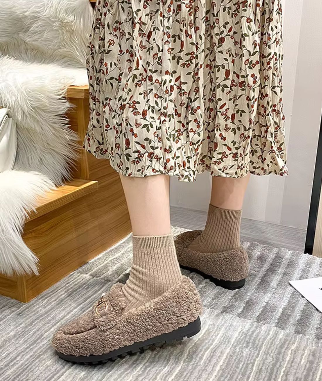 Women’s Slip On Patent Leather Loafers Sand Beige