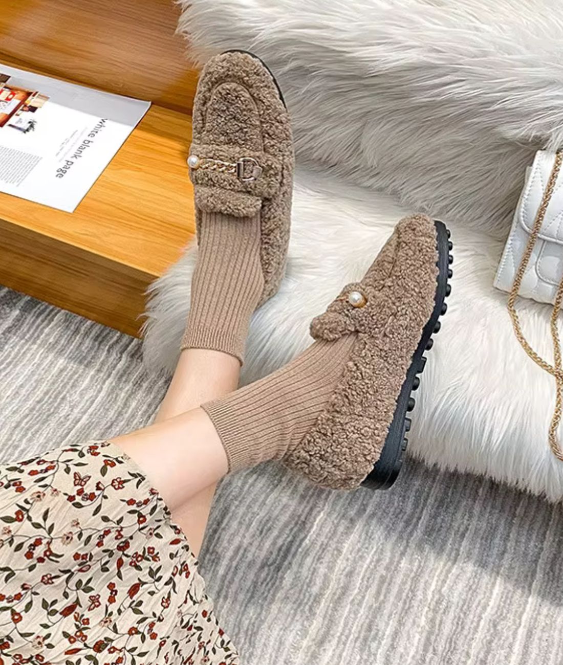 Women’s Slip On Patent Leather Loafers Sand Beige