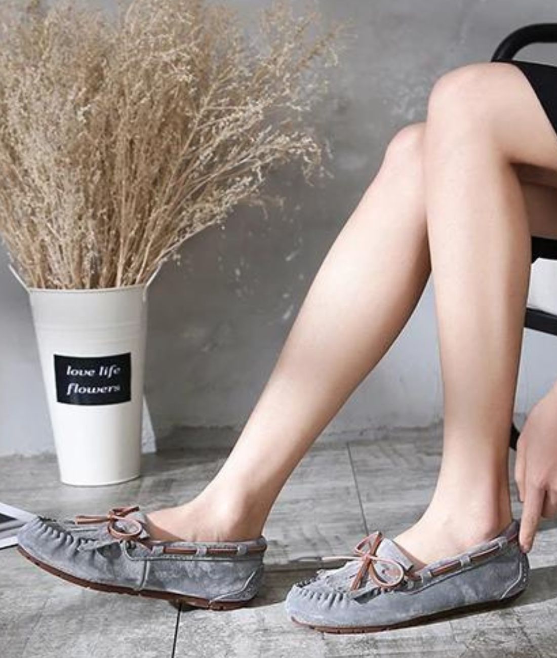 Women’s Lace Up Patent Leather Loafers Grey