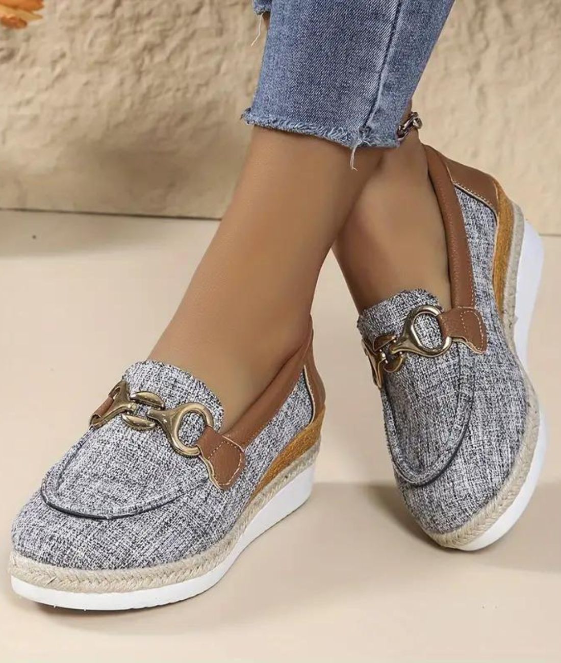 Women’s Platform Leather Loafers Grey