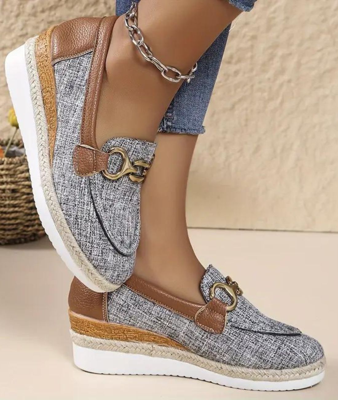 Women’s Platform Leather Loafers Grey