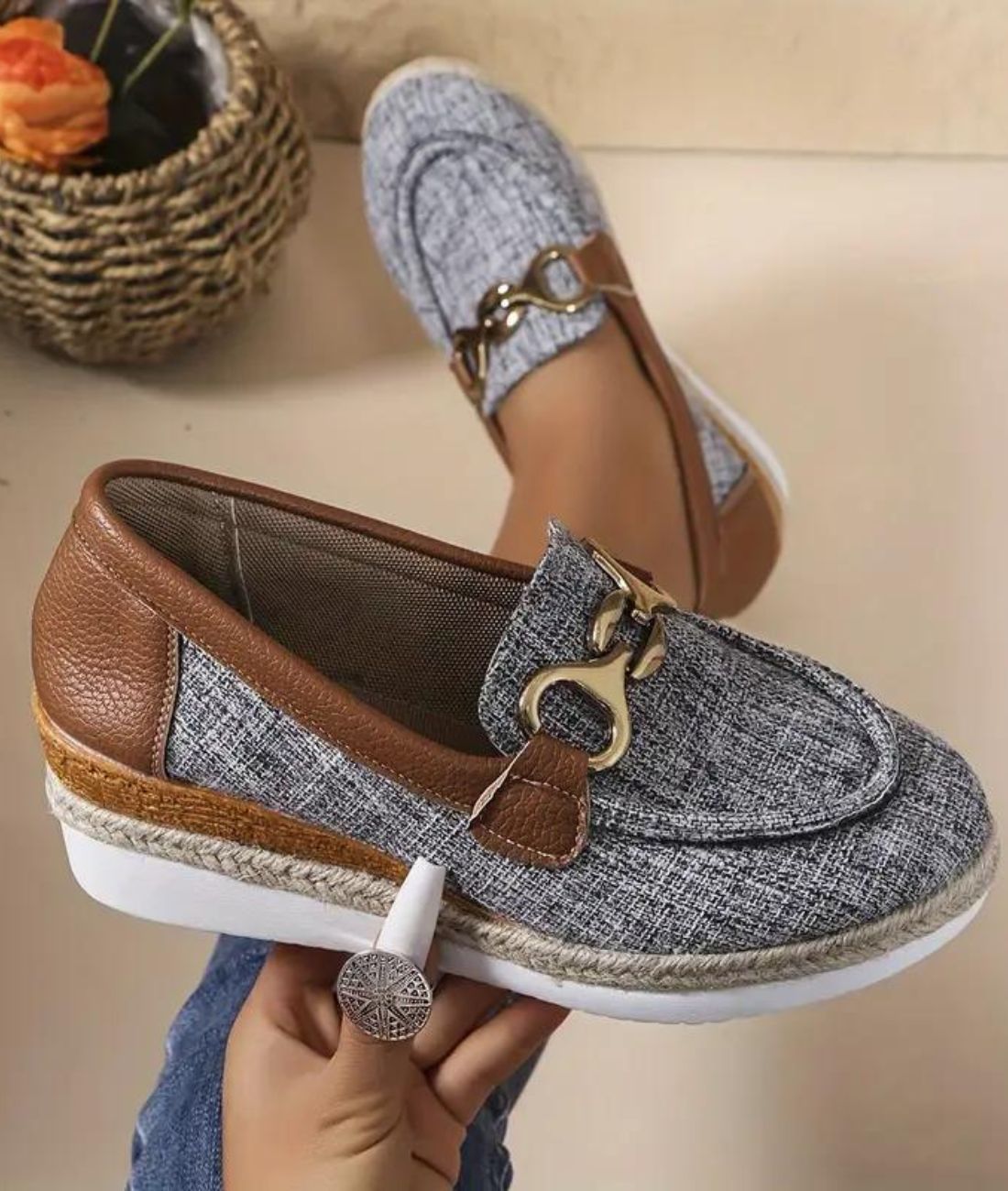 Women’s Platform Leather Loafers Grey