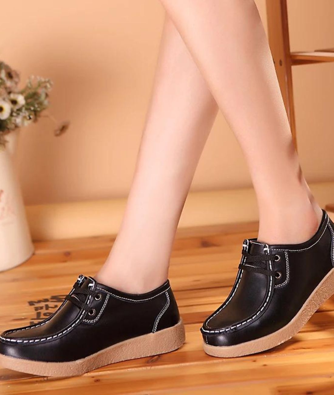 Women’s Lace Up Patent Leather Loafers Deep Black