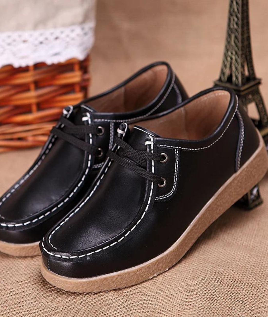 Women’s Lace Up Patent Leather Loafers Deep Black