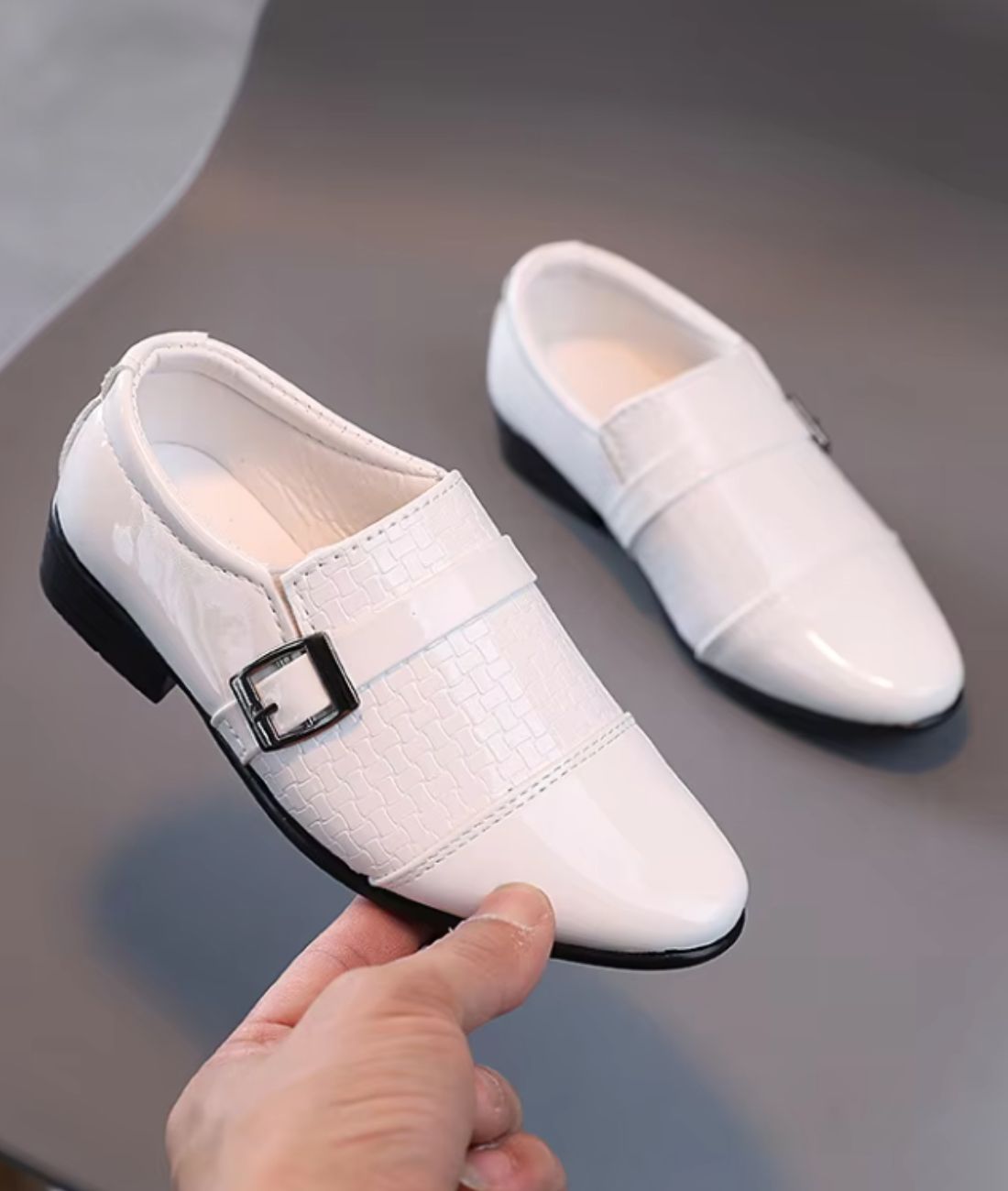 Men’s Slip On Patent Leather Loafers Off White