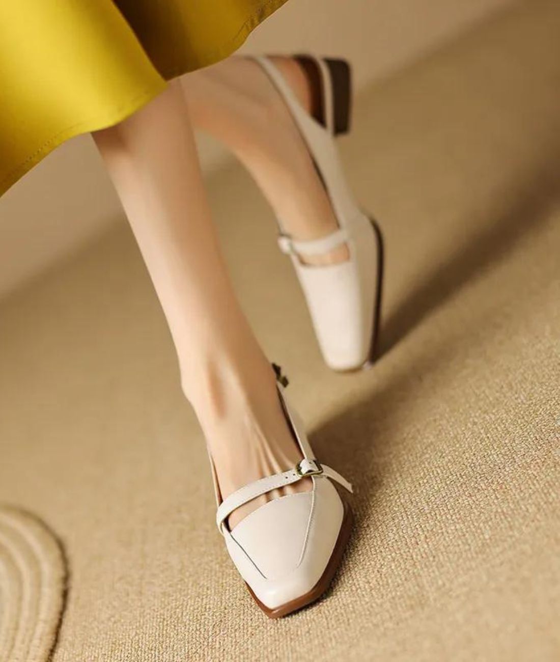 Women’s Low Heel Patent Leather Loafers Sand Beige