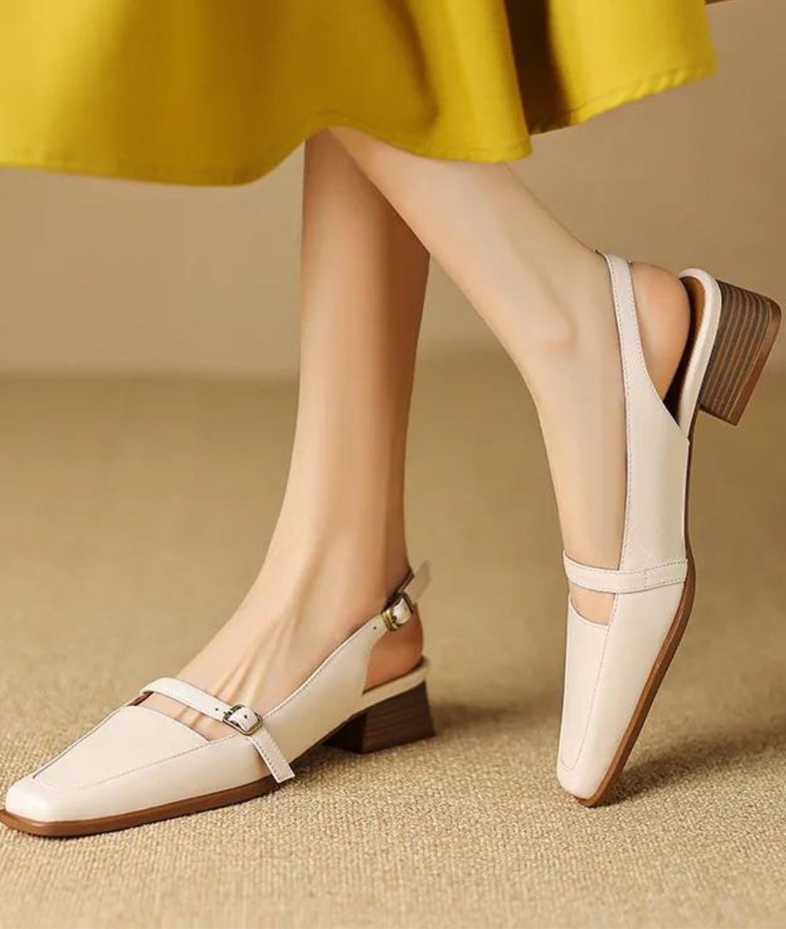 Women’s Low Heel Patent Leather Loafers Sand Beige