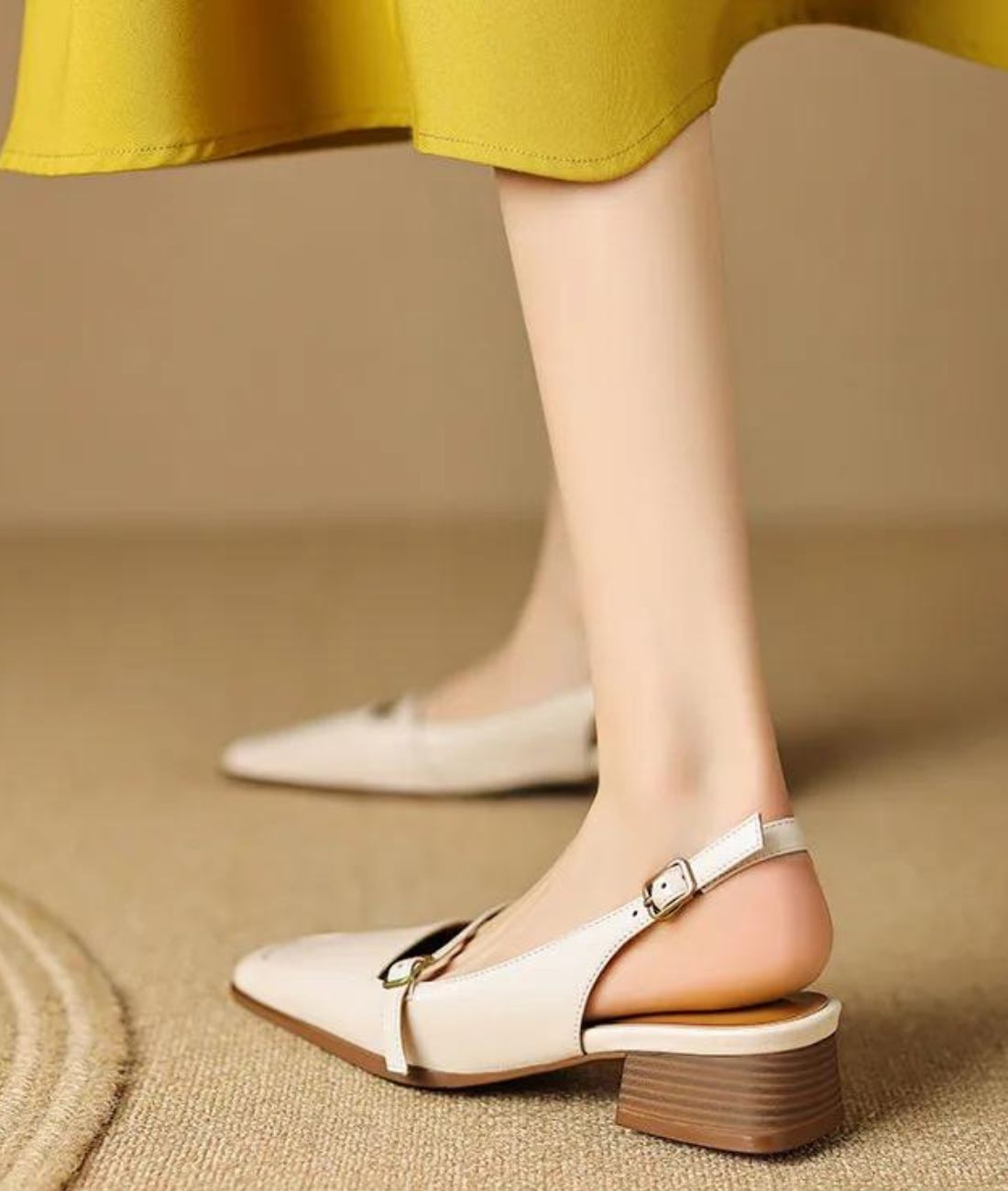 Women’s Low Heel Patent Leather Loafers Sand Beige