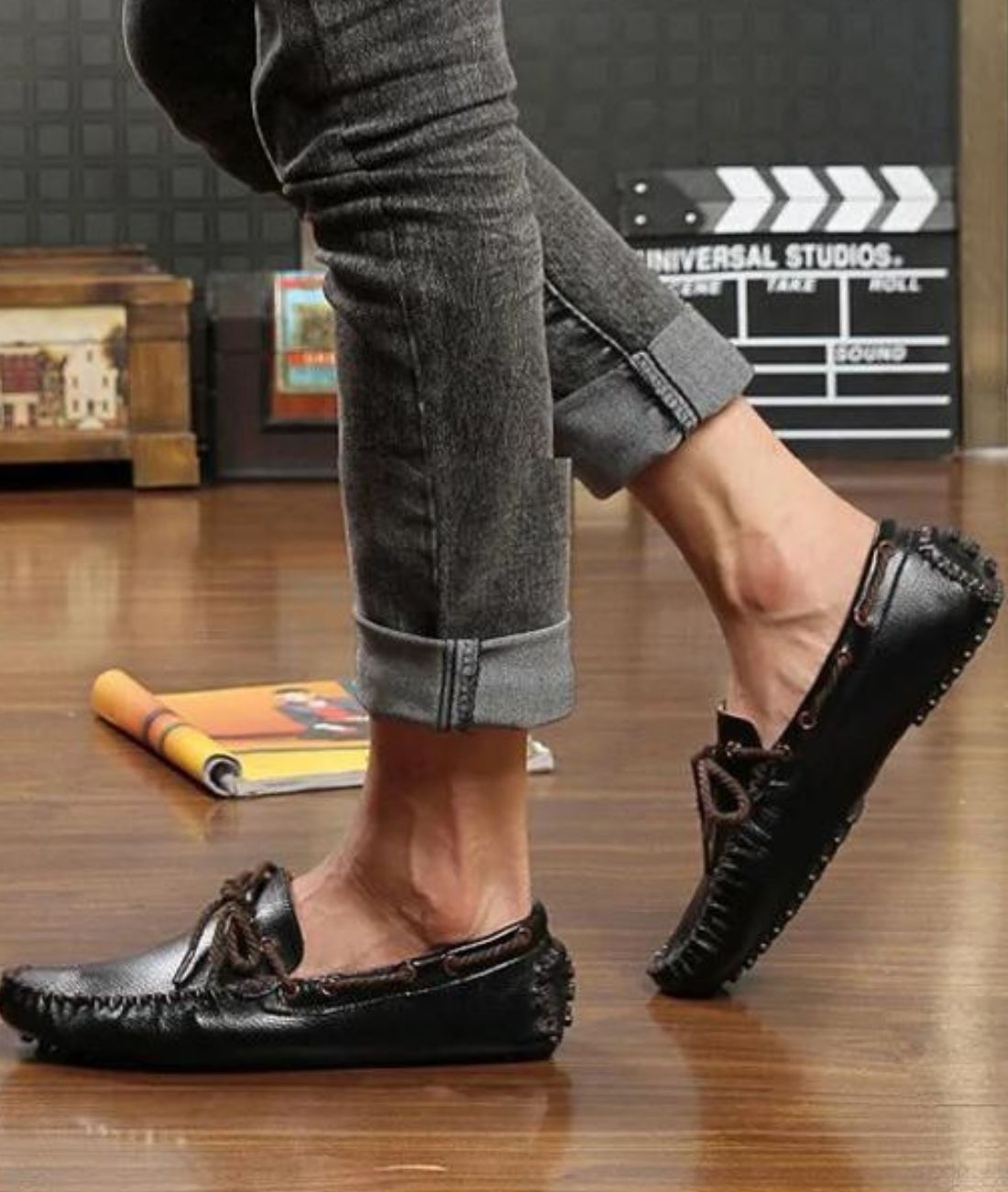 Men’s Driving Leather Loafers Deep Black