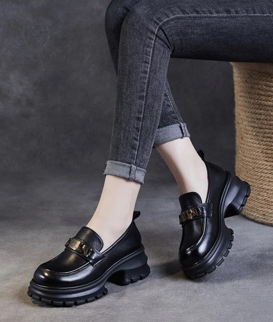 Women’s Chunky Patent Leather Loafers Deep Black