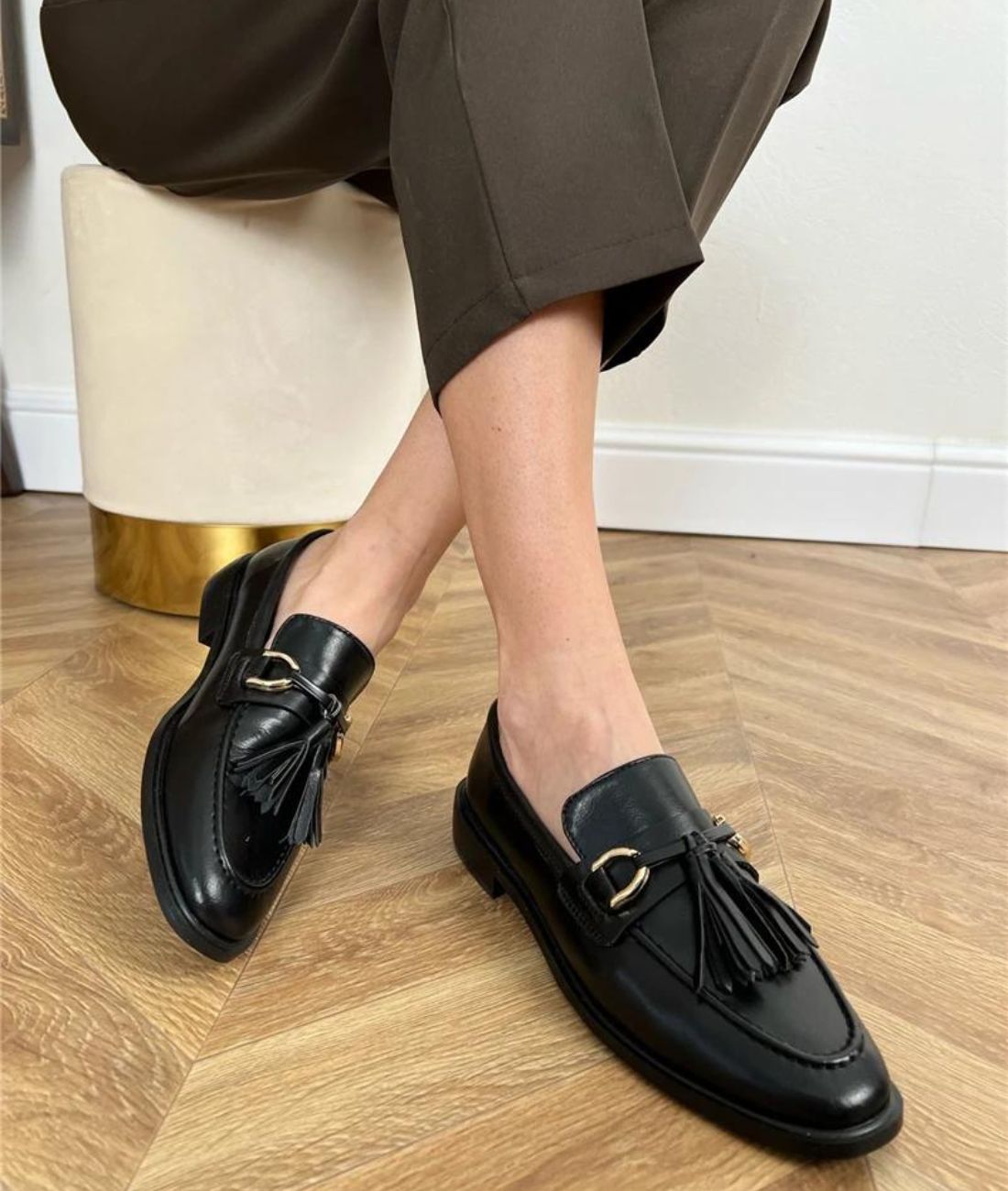 Men’s Tassel Patent Leather Loafers in Deep Black