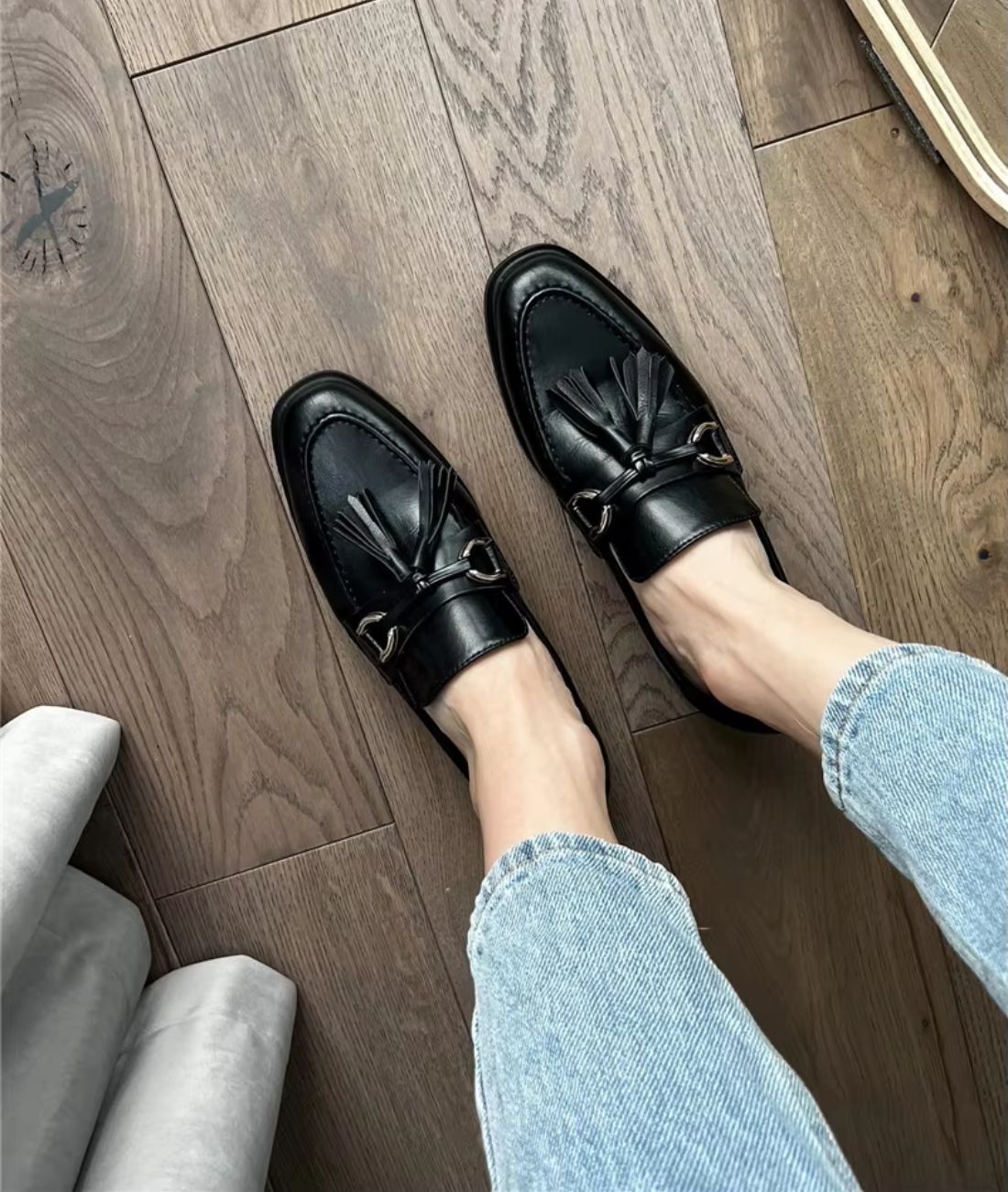 Men’s Tassel Patent Leather Loafers in Deep Black