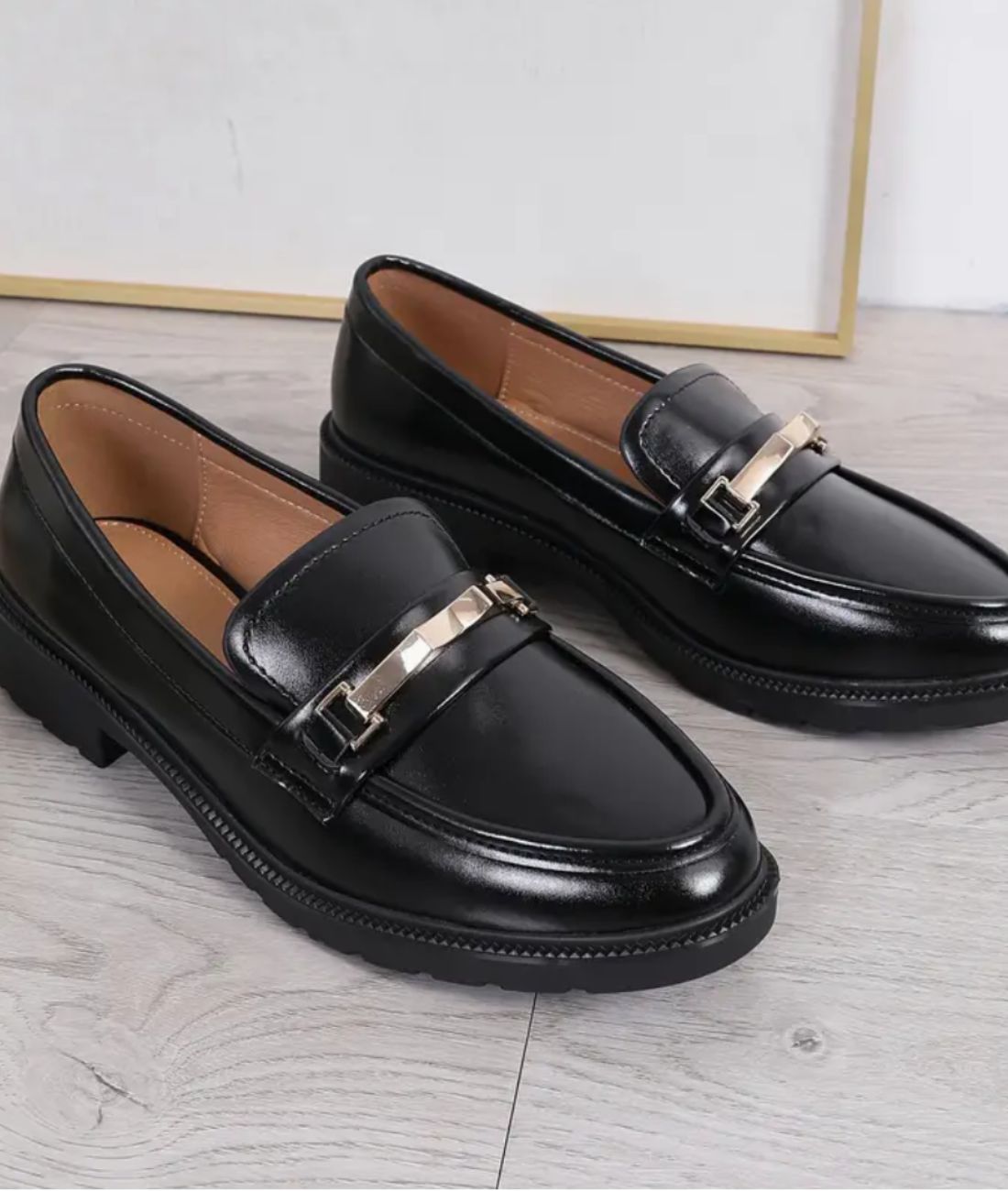Women’s Low Heel Synthetic Leather Loafers Deep Black