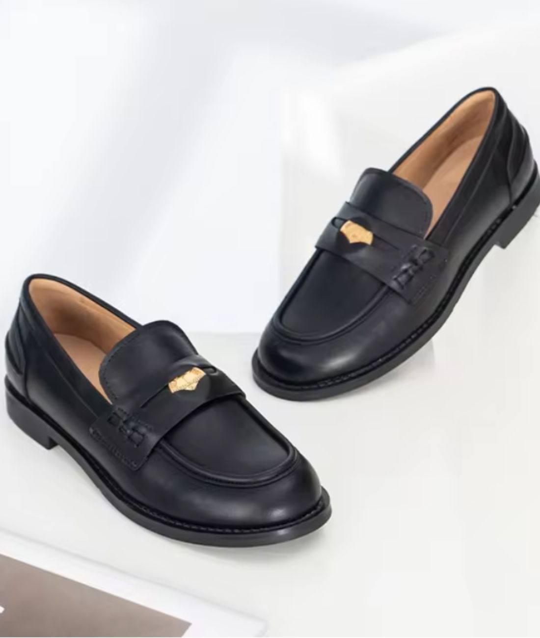 Women’s Platform Leather Loafers Deep Black