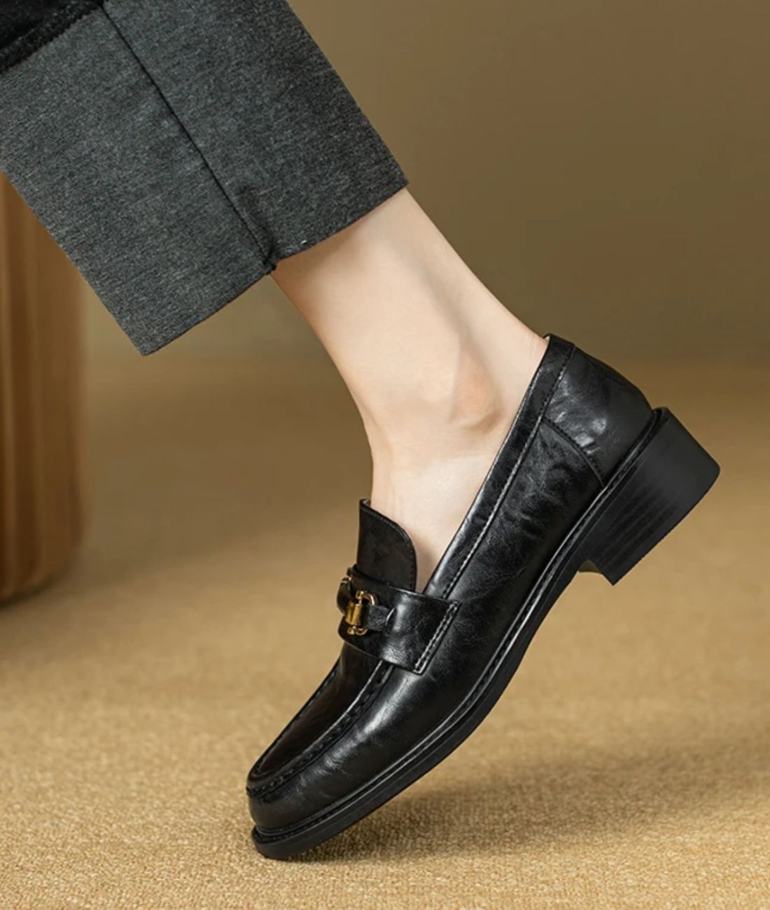 Women’s Low Heel Patent Leather Loafers Cognac Brown