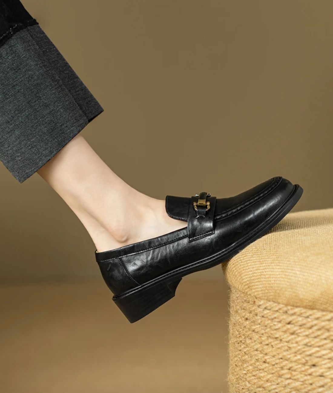 Women’s Low Heel Patent Leather Loafers Cognac Brown