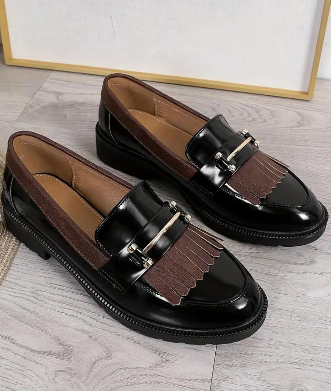 Women’s Slip On Patent Leather Loafers Coffee Brown
