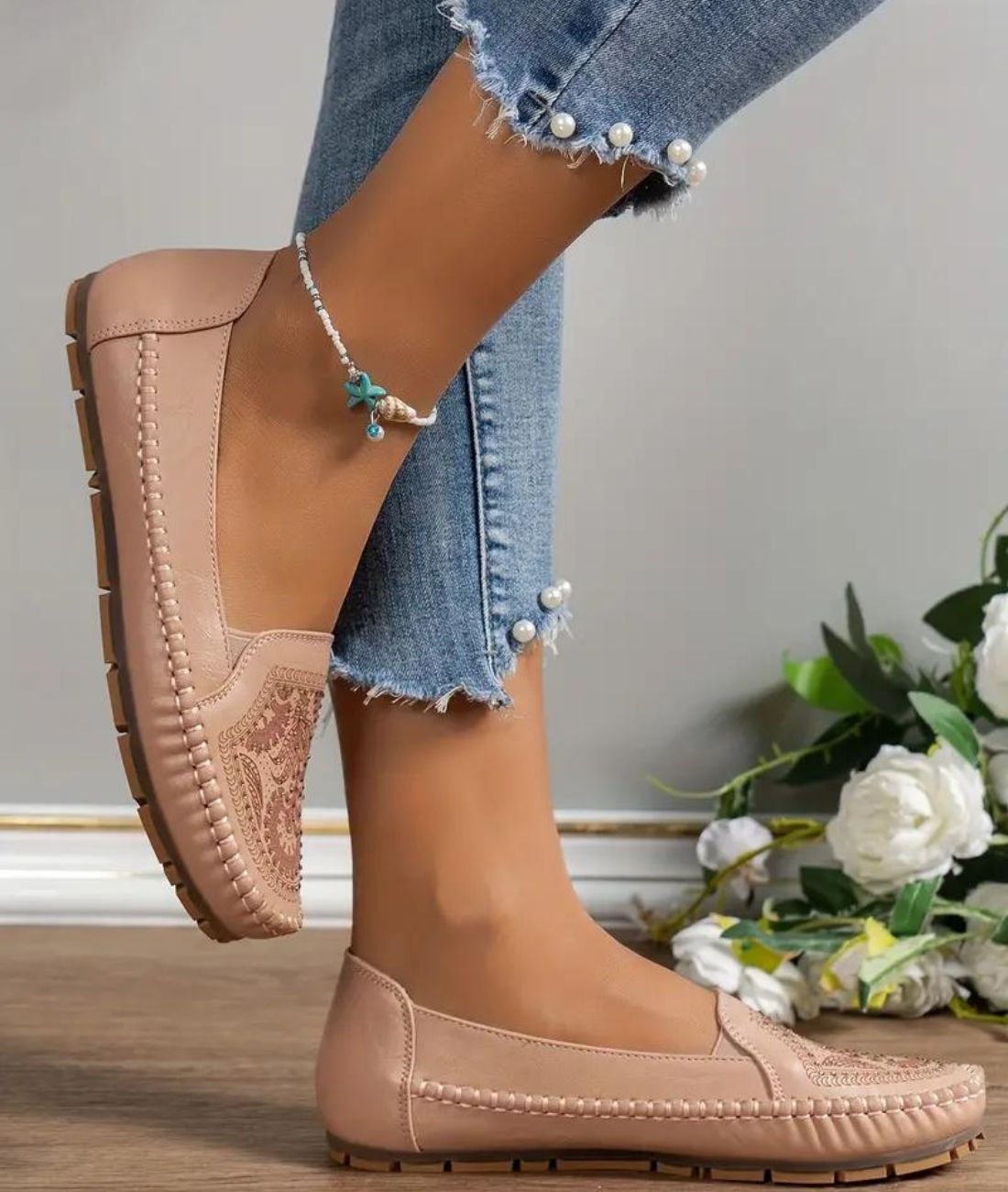 Women’s Slip On Leather Loafers Sand Beige