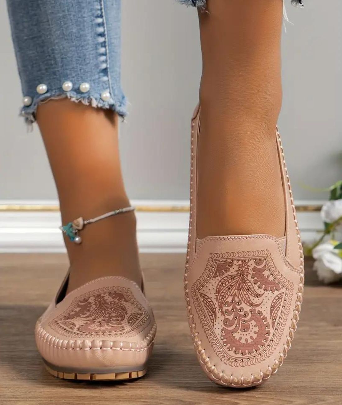 Women’s Slip On Leather Loafers Sand Beige