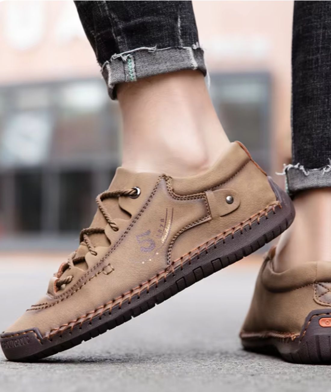 Men’s Lace Up Leather Loafers Cognac Brown