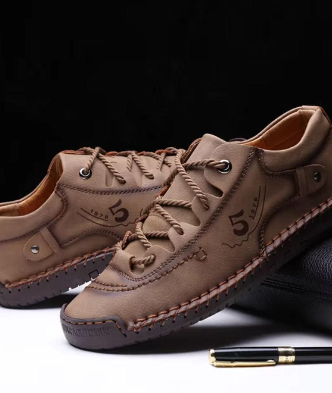 Men’s Lace Up Leather Loafers Cognac Brown
