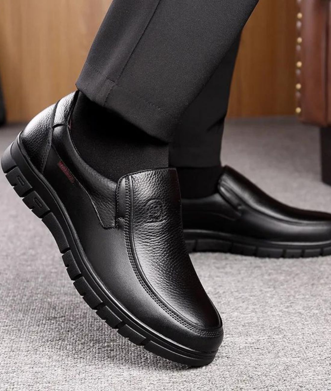 Men’s Slip On Patent Leather Loafers Deep Black