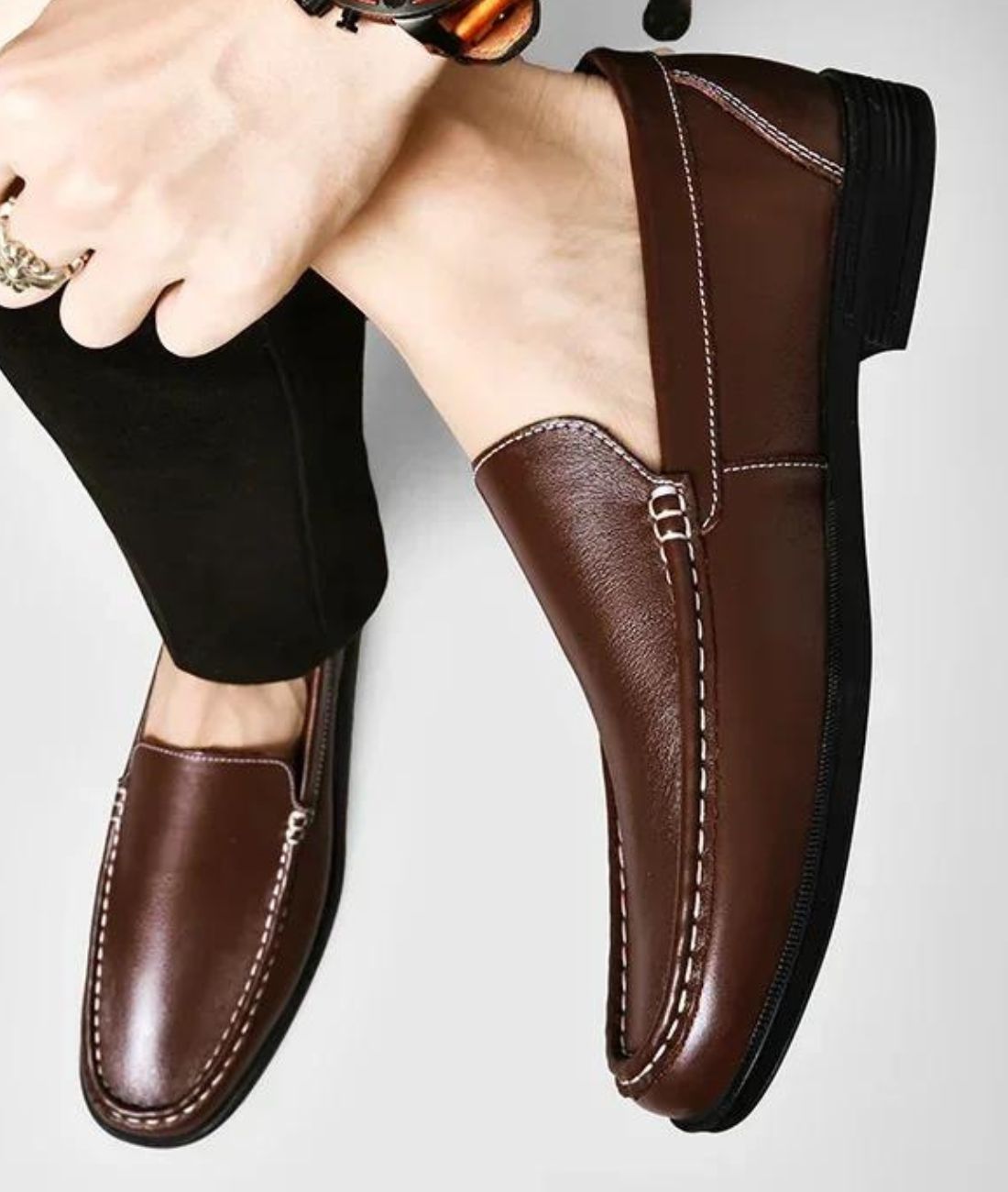 Men’s Slip On Patent Leather Loafers Coffee Brown