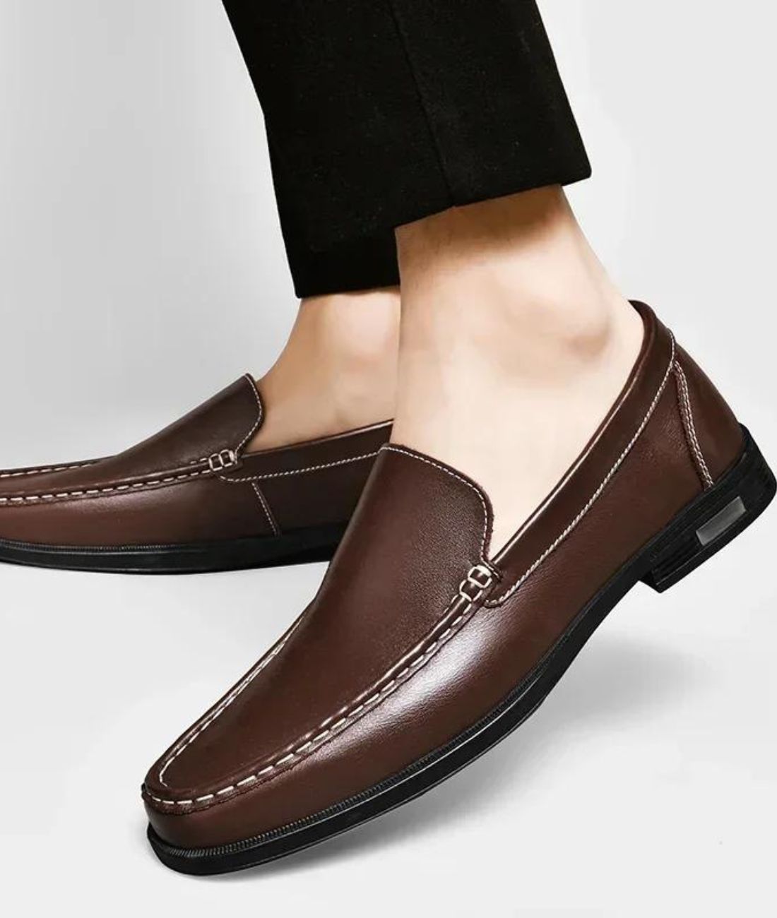 Men’s Slip On Patent Leather Loafers Coffee Brown