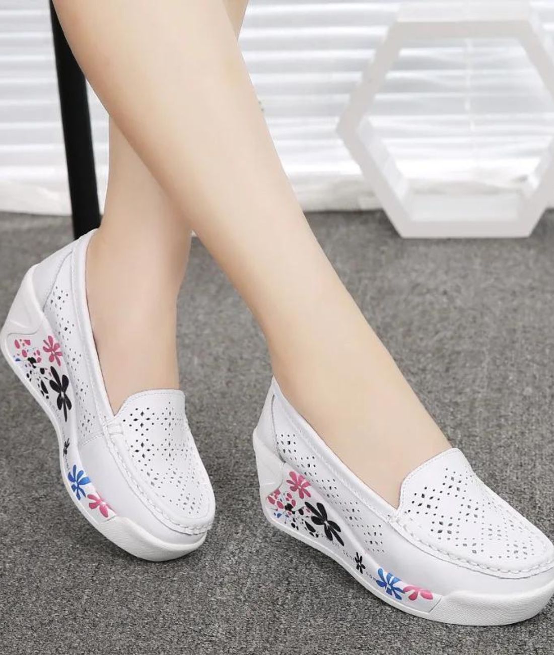 Women’s Platform Leather Off White Loafers