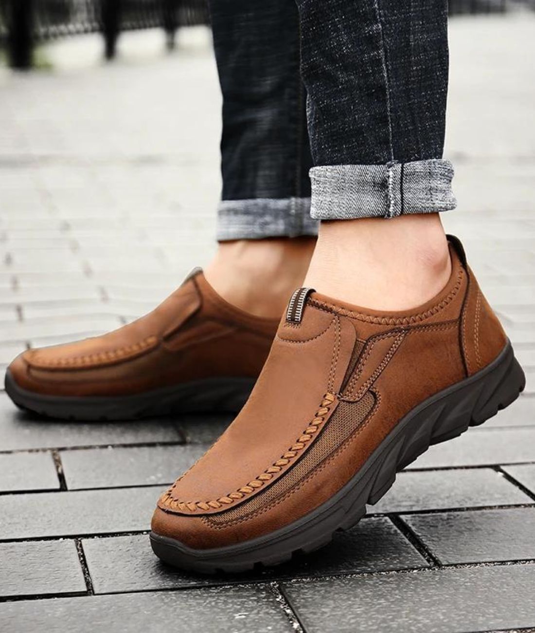 Men’s Slip On Leather Loafers Coffee Brown