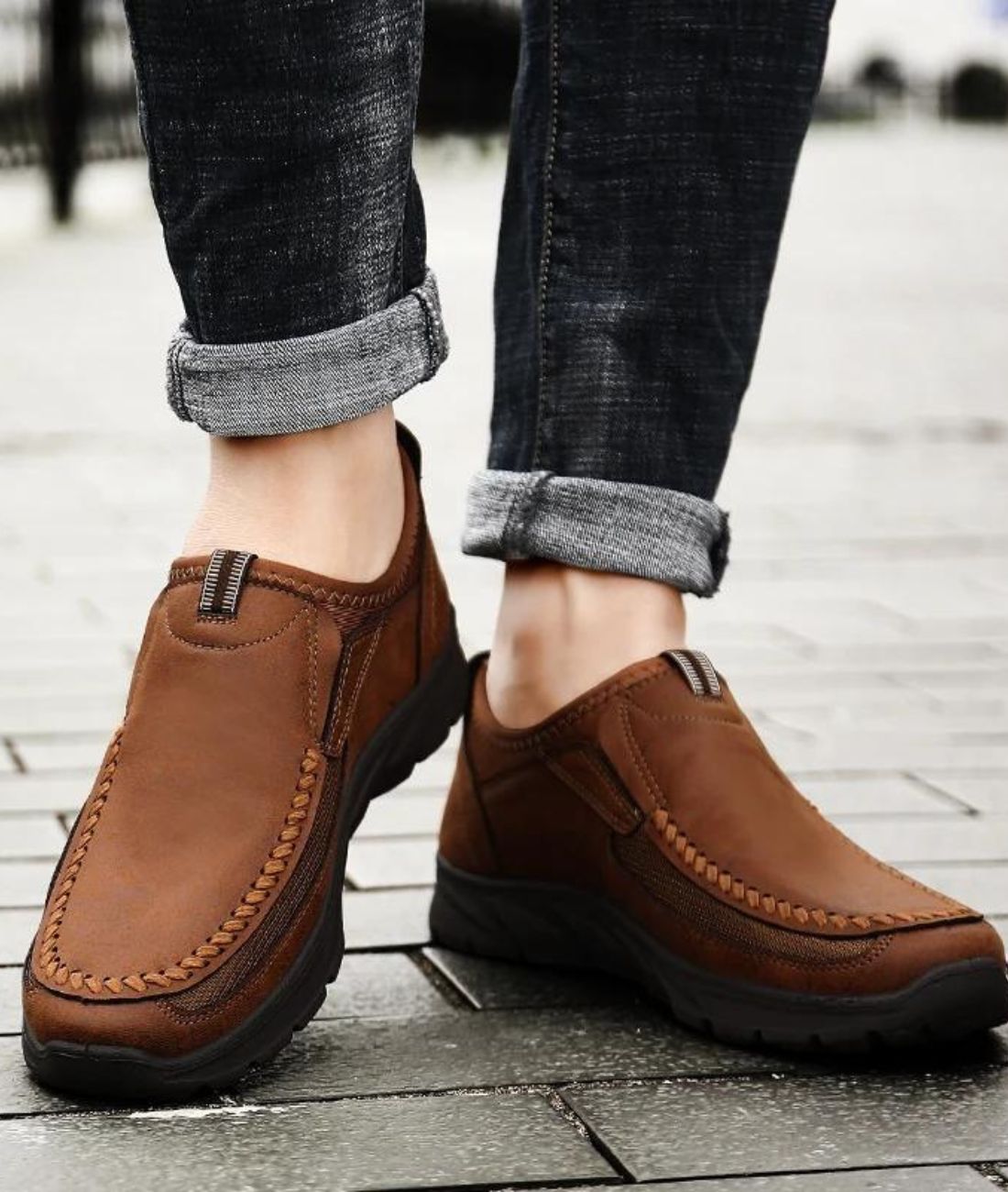 Men’s Slip On Leather Loafers Coffee Brown