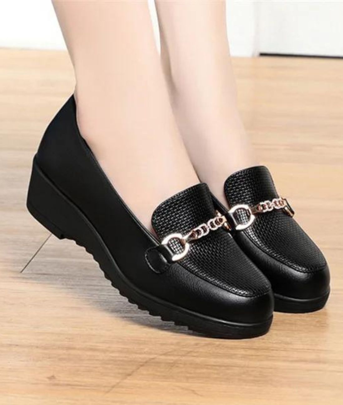 Women’s Heeled Leather Loafers Deep Black