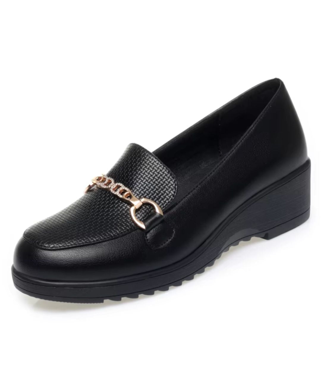 Women’s Heeled Leather Loafers Deep Black