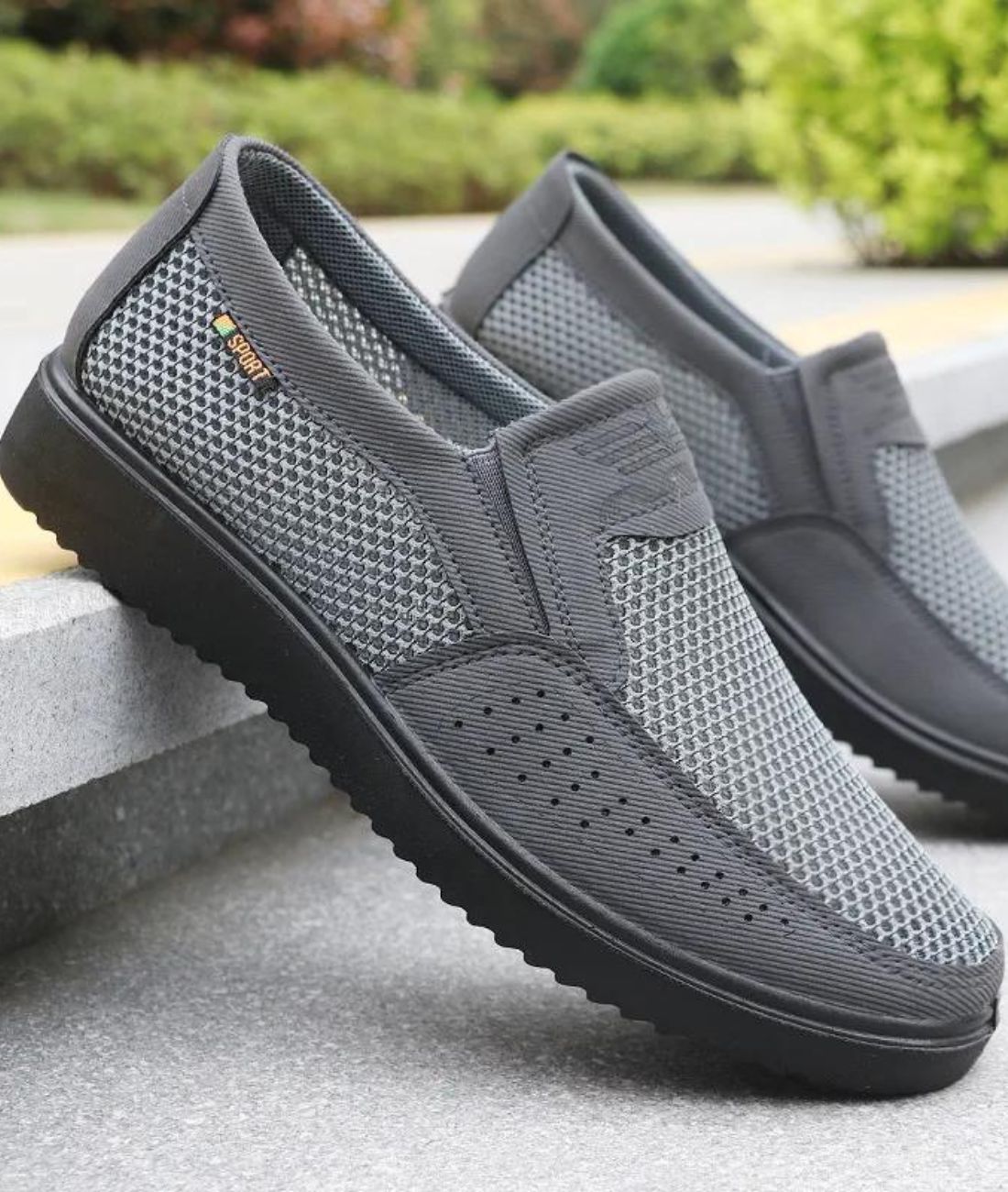 Men’s Slip On Patent Leather Loafers Grey