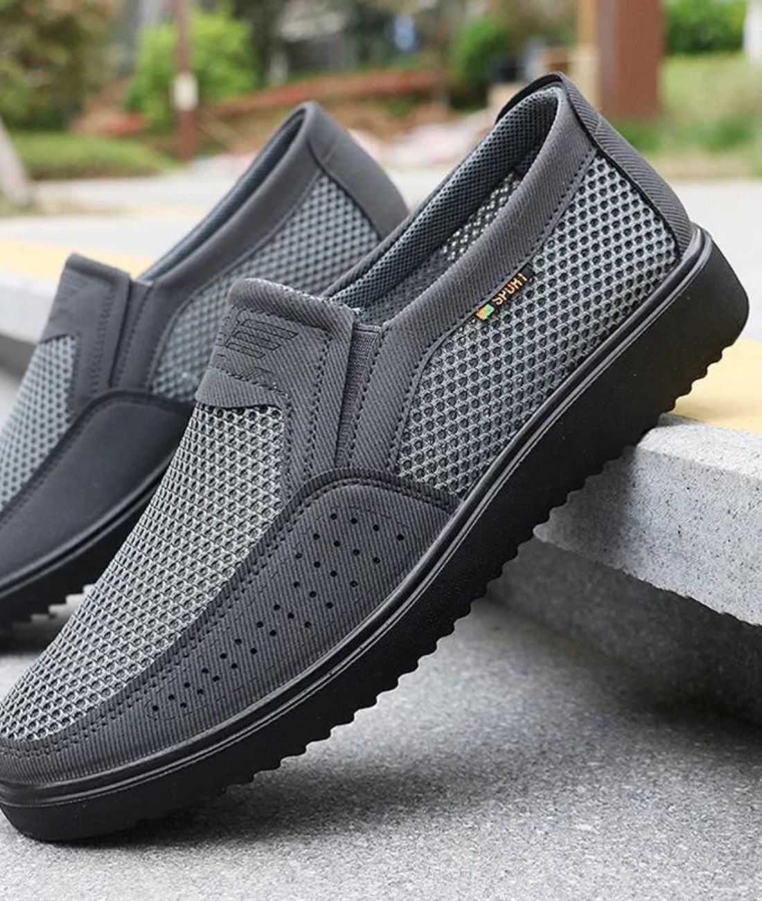 Men’s Slip On Patent Leather Loafers Grey