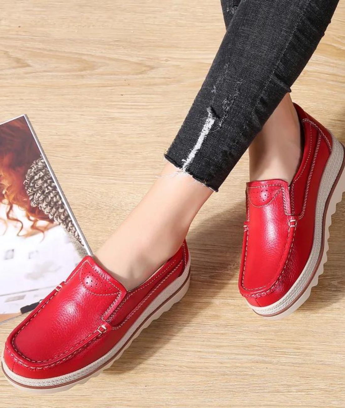Women’s Platform Patent Leather Loafers Vermilion Red