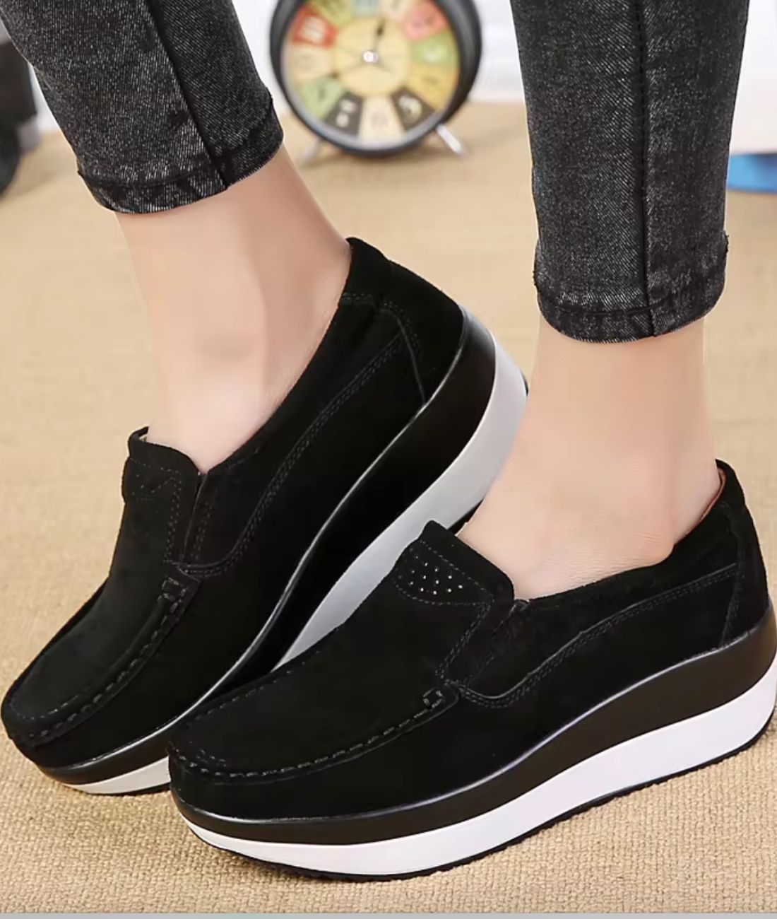 Women’s Low Heel Patent Leather Loafers Deep Black