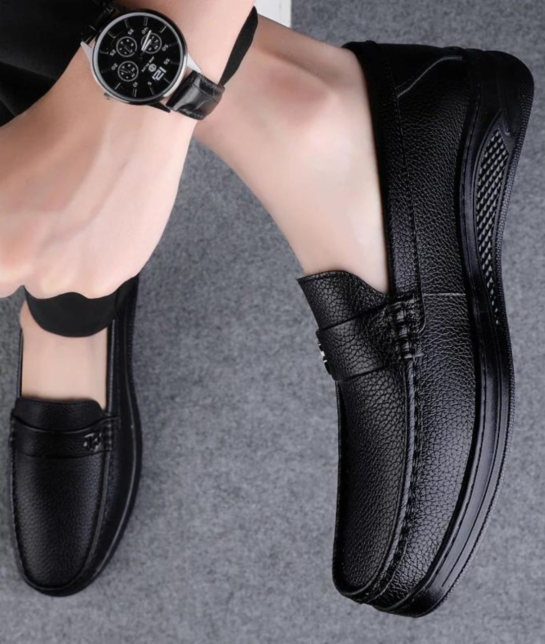 Men’s Slip On Toe Patent Leather Loafers Deep Black