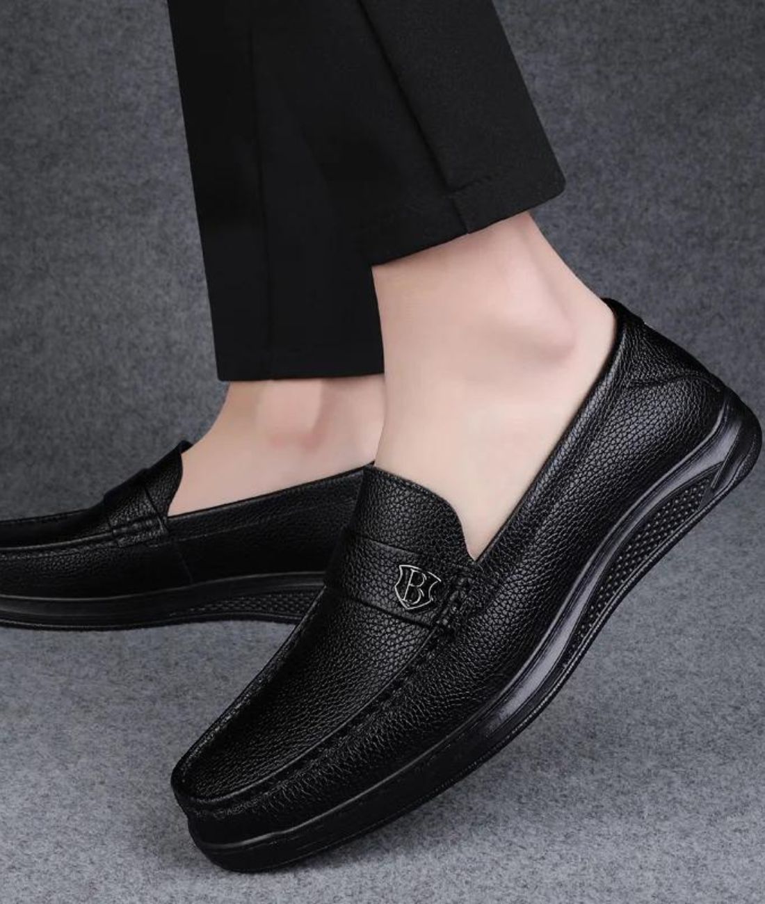 Men’s Slip On Toe Patent Leather Loafers Deep Black