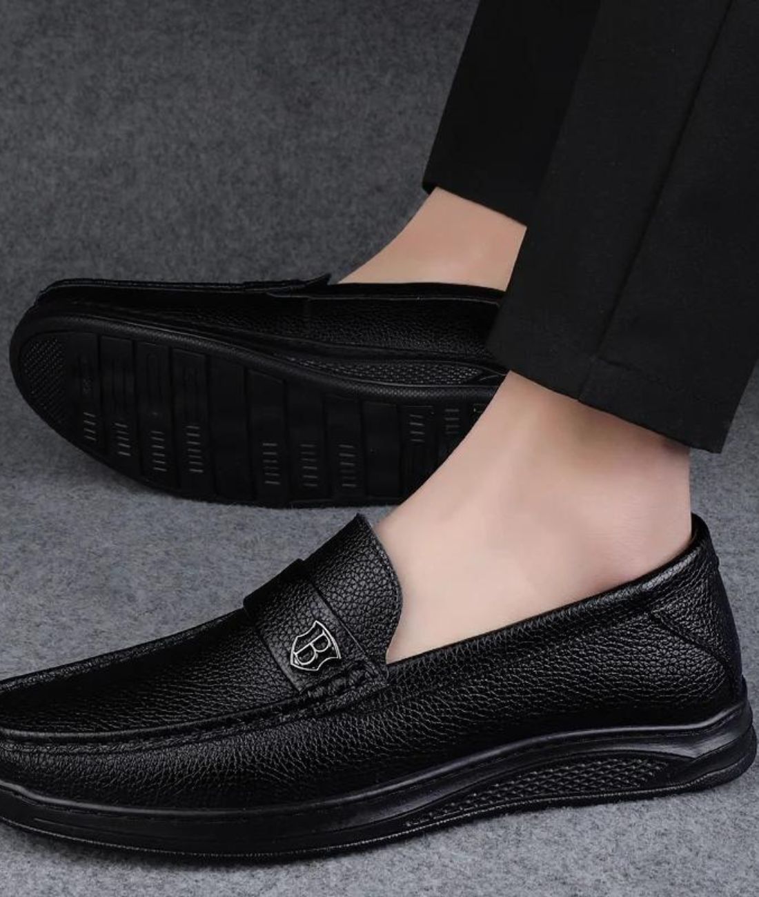Men’s Slip On Toe Patent Leather Loafers Deep Black