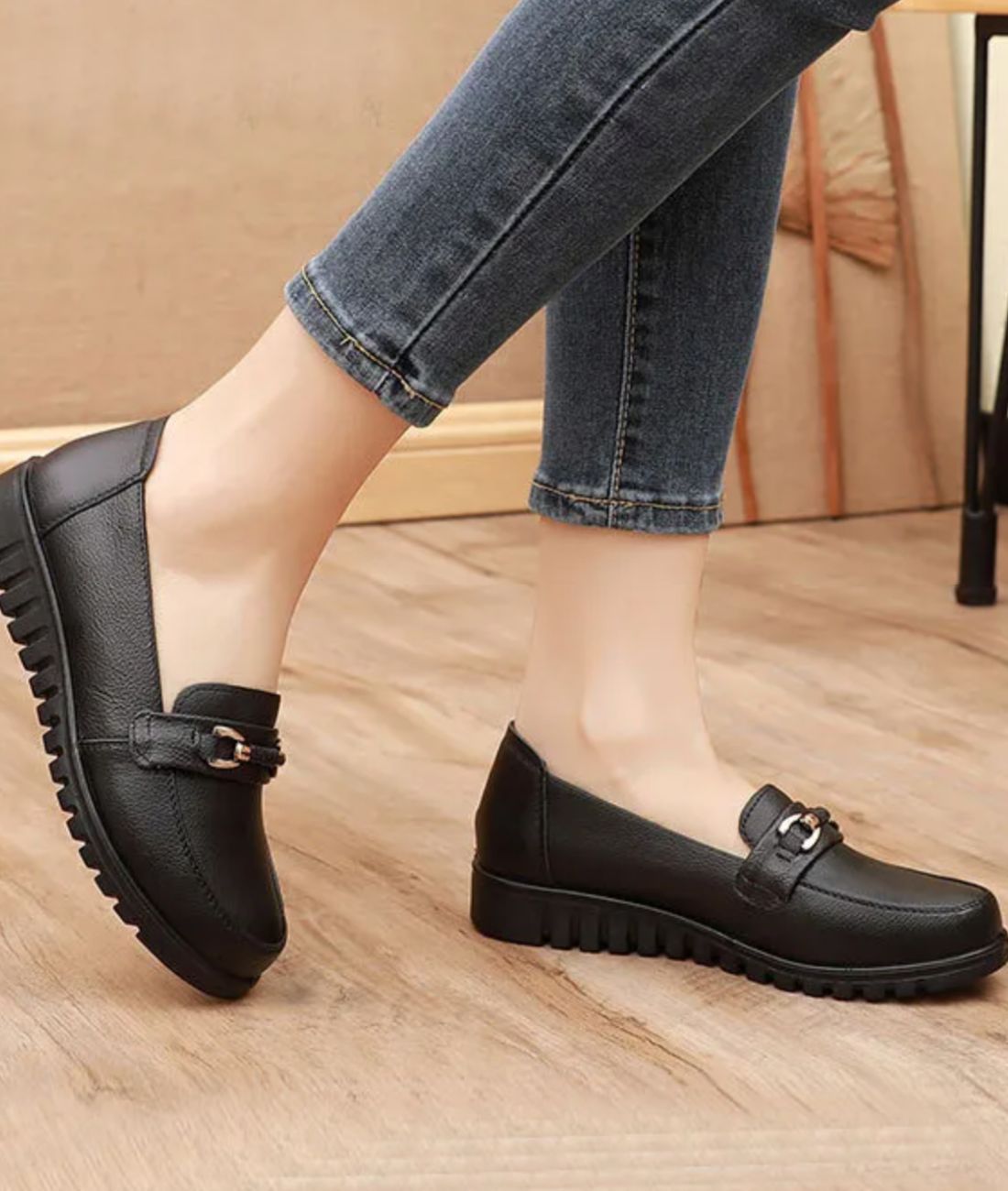 Women’s Slip On Leather Loafers Deep Black