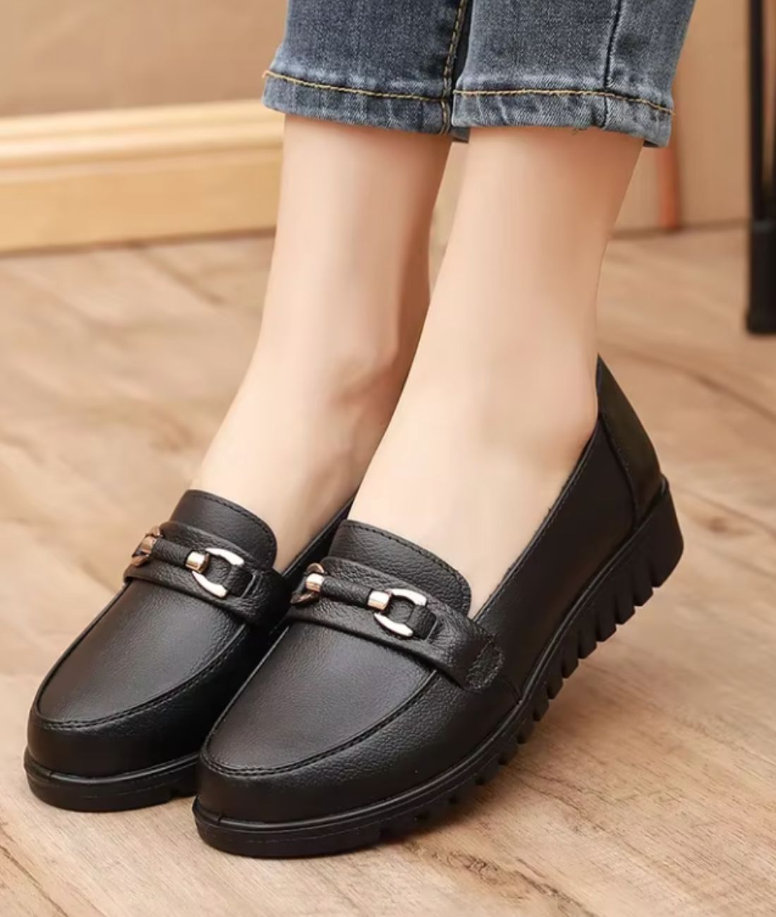 Women’s Slip On Leather Loafers Deep Black